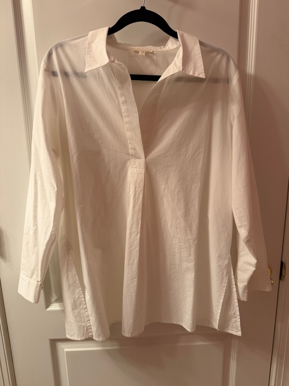 Eileen Fisher White Split-Neck Tunic Blouse